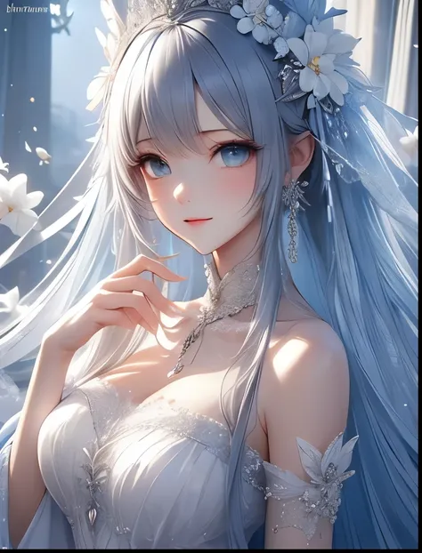 （（（ＳＦＷ、Accuracy、Highest quality、 A first-class masterpiece 、 Normal body 、8k、   detailed face 、 super precision 、   Normal Hands 、5 fingers、Highest、3d）））、『DeepOne - Zero and Infinite Fragments』、Frau、 beautiful girl、Gray Hair、 long hair、 slender、 slim、Big B...