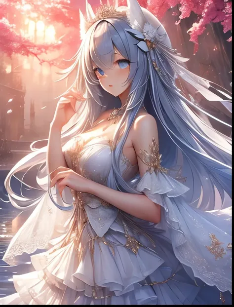 （（（ＳＦＷ、Accuracy、Highest quality、 A first-class masterpiece 、 Normal body 、8k、   detailed face 、 super precision 、   Normal Hands 、5 fingers、Highest、3d）））、『DeepOne - Zero and Infinite Fragments』、Frau、 beautiful girl、Gray Hair、 long hair、 slender、 slim、Big B...