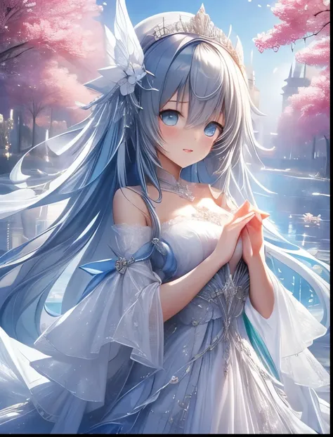 （（（ＳＦＷ、Accuracy、Highest quality、 A first-class masterpiece 、 Normal body 、8k、   detailed face 、 super precision 、   Normal Hands 、5 fingers、Highest、3d）））、『DeepOne - Zero and Infinite Fragments』、Frau、 beautiful girl、Gray Hair、 long hair、 slender、 slim、Big B...