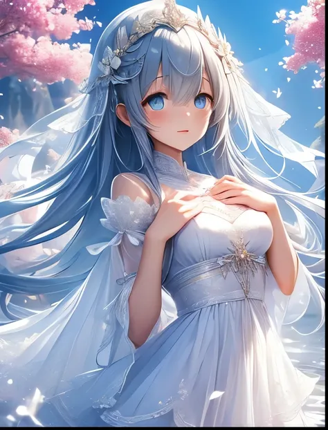 （（（ＳＦＷ、Accuracy、Highest quality、 A first-class masterpiece 、 Normal body 、8k、   detailed face 、 super precision 、   Normal Hands 、5 fingers、Highest、3d）））、『DeepOne - Zero and Infinite Fragments』、Frau、 beautiful girl、Gray Hair、 long hair、 slender、 slim、Big B...