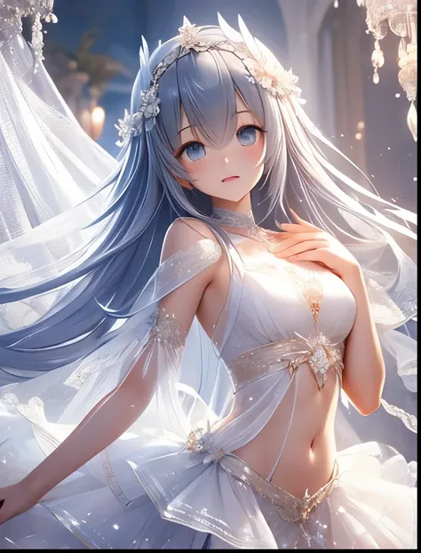 （（（ＳＦＷ、Accuracy、Highest quality、 A first-class masterpiece 、 Normal body 、8k、   detailed face 、 super precision 、   Normal Hands 、5 fingers、Highest、3d）））、『DeepOne - Zero and Infinite Fragments』、Frau、 beautiful girl、Gray Hair、 long hair、 slender、 slim、Big B...