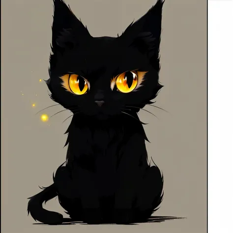 there is a black cat with yellow eyes sitting down, with glowing yellow eyes, anime cat, warrior cats fan art, with glowing eyes, realistic anime cat, with glowing red eyes, anime visual of a cute cat, yellow eyes, with red glowing eyes, black cat, neko, g...