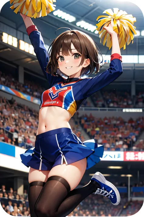 (((cheerleder)))smile,boyish,brown short hair,jumping,