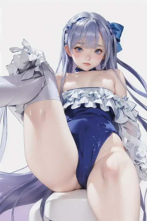 anime girl in a blue dress sitting on a toilet, small curvy loli, twintails white_gloves, seductive anime girl, anime moe artstyle, loli in dress, rem rezero, tensei shitara slime datta ken, thighs!!!, beautiful anime girl squatting, fine details. anime. t...