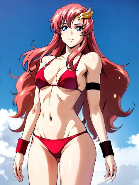 lacus4, masterpiece, cowboy shot, very slim shoulders, 4K, Best Quality, (Anime style: 1.2), happy, Adult Woman, ((ultra detailed face)), (Crowd, cloud background), Drawing lines, high resolution, lacus4, 1girl, Solo, curvy figure, clavicle, scapular, (Det...