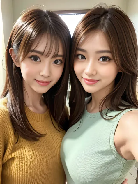 (Identical twins:1.2), Attractive 2 Japanese women Pictures, Cute and sexy, masterpiece, best quality, ultra-detailed, intricately detailed hyperdetailed, realistic, sharp features, highly detailed, sharp focus, Realistic, Photorealistic:1.3, perfect face,...