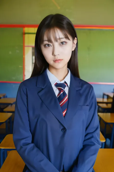 in the classroom、Girl in uniform、 portrait、 high definition、 high quality