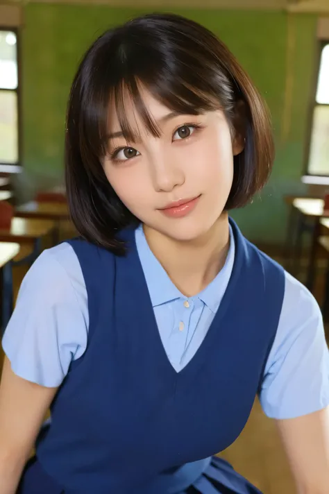 top quality, face focus, soft light, Ultra High Resolution, ( Photo Realistic:1.4), RAW photos , 1 Japanese Girl , solo, cute, ( Embarrassing Smile:0.5), ( brown eyes, light in the eye), detailed and beautiful face, ( small breasts), ( Human Skin ...