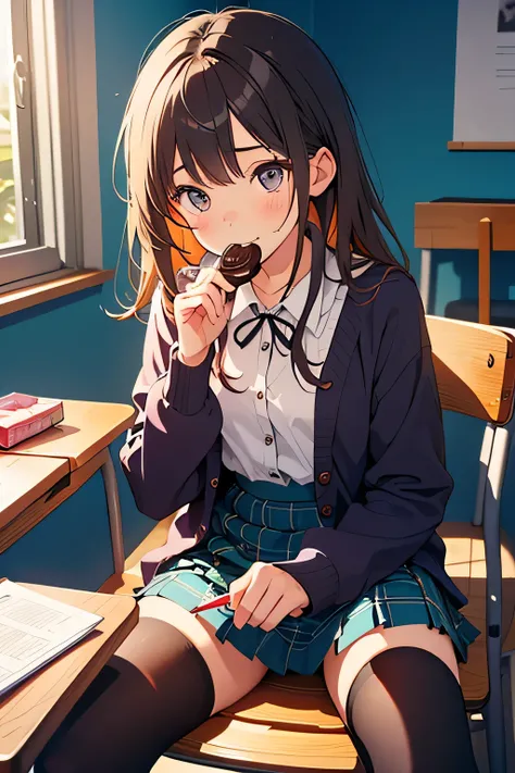  top quality、 high resolution、( high definition:1.2)、masterpiece、 detailed background、age beauty、
 when eating chocolate at her desk 、 her pet cat reaches over the table 、「 it's no good 、Can't you eat this ！」 and the girl who hid chocolate in a hurry 、 aft...