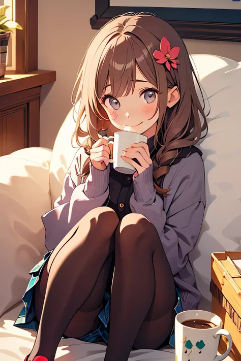  top quality、 high resolution、( high definition:1.2)、masterpiece、 detailed background、Teenage beauty、
Cold winter day、 and narrows her eyes so cute {x} a girl who wraps her hands around hot chocolate in a mug、「Warm～Hey... 」 smiles 、 whistles and takes a si...