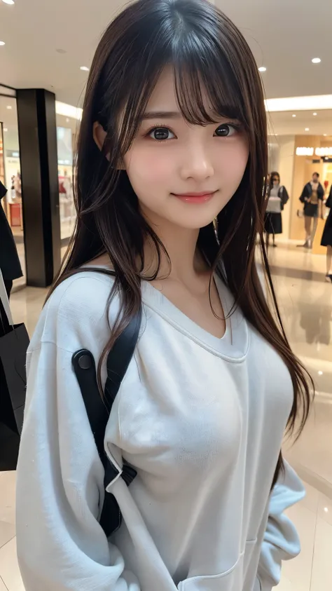 nsfw, ((shopping mall:1.2)), Lewd smile、(Realistic、Realistic:1.37)、(masterpiece)、(Highest quality:1.4)、(Ultra-high resolution:1.2)、(RAW Photos:1.2)、(Sharp focus:1.3)、(((upper body,standing:1.2)))、elegant、(Whole Body Ezbian:1.2), (Girl in sweat shirt:1.3)、b...