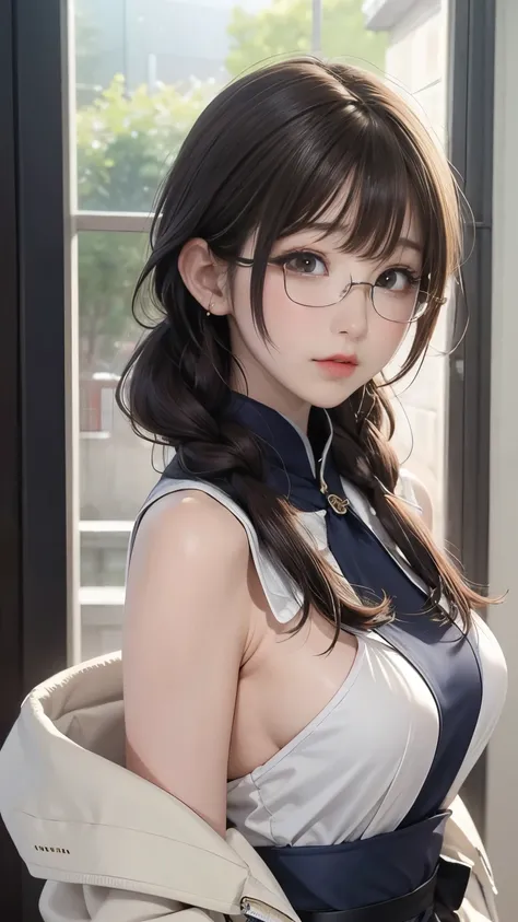 (最高qualityのディテール)、 is present、 8K ultra HD 、 high resolution、(Glasses、 braids、Big Breasts、 one girl:1.2)、The 超  Detailsな、高qualityのテクスチャ、複雑な Details、  Details、非常に  DetailsなCG、高qualityの影、  Details 美しく繊細な顔、  Details 美しく繊細な目、 Depth of Written Boundary、 ray tra...