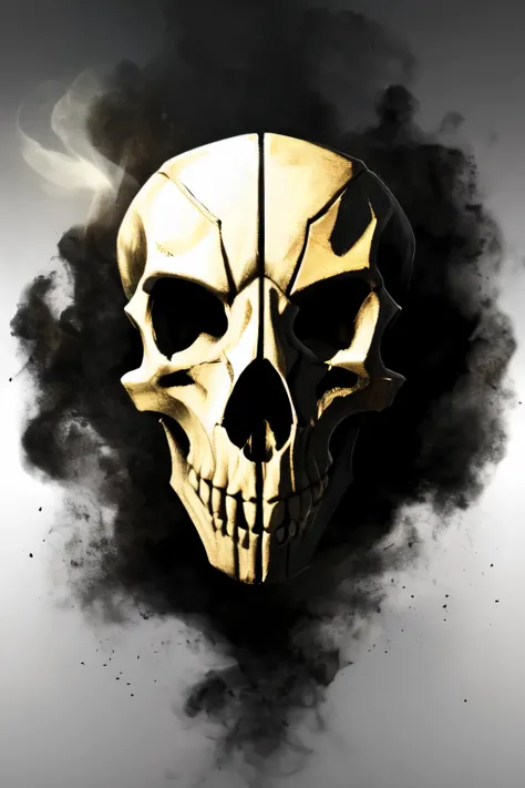 Skull To smoke, Dark style image, Image painted in artistic style, image with white background volumetric lighting, Black and white color image, 24K