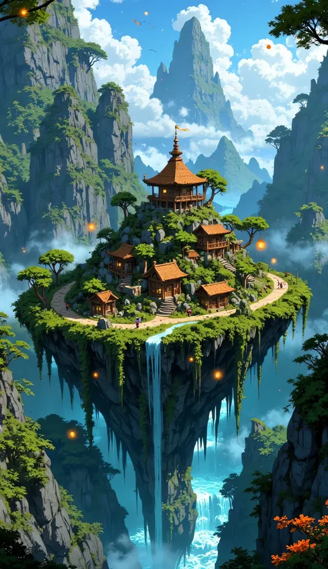 Beautiful floating island with a village.