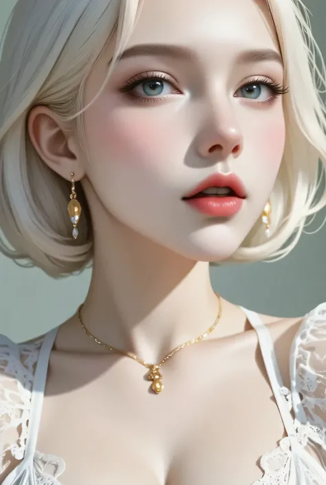 80’s glam rock makeup on shiny face, asian girl, anime, 2.5D, moody lighting, (green, pink, gold), pretty, sexy, minimal, sleek, slender, asian, elegant, futuristic, retro, sophisticated half human half machine, mouth open wide, Kizi,(eyes looking off to s...