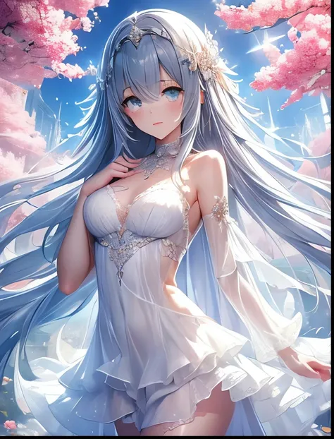 （（（ＳＦＷ、Accuracy、Highest quality、 A first-class masterpiece 、 Normal body 、8k、   detailed face 、 super precision 、   Normal Hands 、5 fingers、Highest、3d）））、『DeepOne - Zero and Infinite Fragments』、Frau、 beautiful girl、Gray Hair、 long hair、 slender、 slim、Big B...