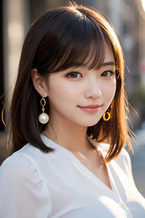 Full-length portrait of a young Japanese woman with a fair, delicate, egg-shaped face, looking directly into the camera with a slightly charming smile. She has expressive light brown eyes, delicate eyeliner, long dark eyelashes, and well-defined eyebrows. ...