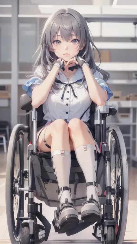 (Highest quality,4K,8k,High resolution,Tabletop:1.2), Very detailed, (Realistic,photoRealistic,photo-Realistic:1.37),(whole body),((In the hospital)),Sickly beautiful girl, sad,I was surprised,((Gray hair color)),((Long Hair)),((She is in a wheelchair)),((...