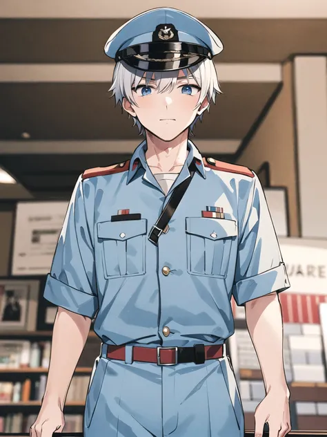 Cool white anime guy cute army uniform