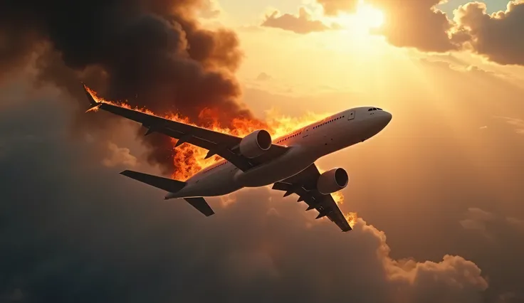 A, airplane with fire