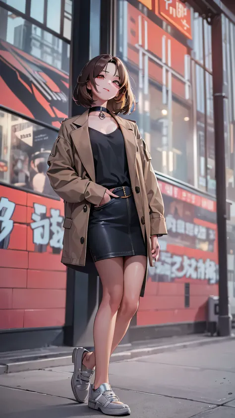  in high definition，(((New York street corner)))、((( brown, Shoulder length,  straight short bob taken by someone)))、((( I can see the New York skyline in her background、 pose like a model at a beauty salon 。Full body high definition image.)))、(Casual blac...