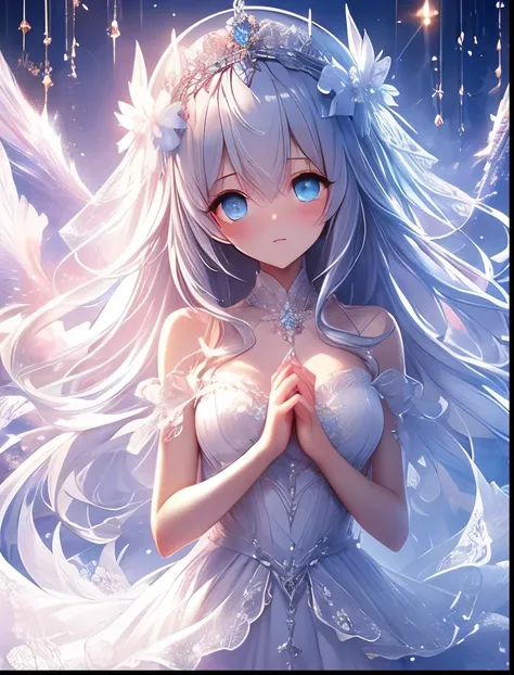 （（（ＳＦＷ、Accuracy、Highest quality、 A first-class masterpiece 、 Normal body 、8k、   detailed face 、 super precision 、   Normal Hands 、5 fingers、Highest、3d）））、『DeepOne - Zero and the Phantom Fragment』、Frau、 beautiful girl、Pure white hair、 long hair、Vermilion ey...