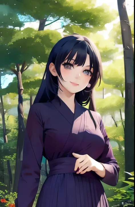 anime girl in a purple and black outfit standing in front of a forest, keqing from genshin impact, zhongli from genshin impact, heise jinyao, ayaka genshin impact, anime moe artstyle, black - haired mage, demon slayer rui fanart, ayaka game genshin impact,...