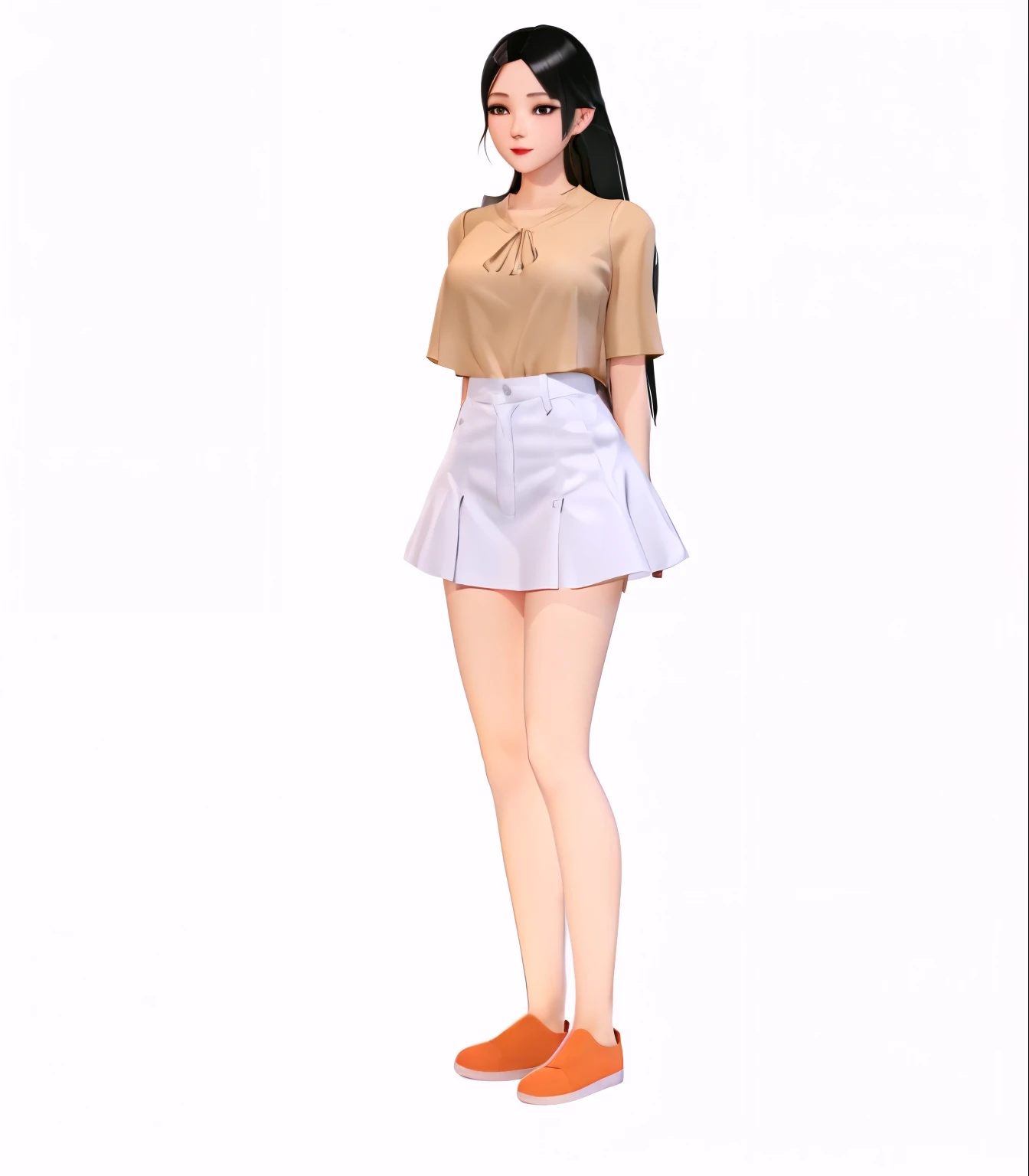 a woman in a short skirt and top standing on a skateboard, anime vtuber full body model, inspired by Sim Sa-jeong, live2d virtual youtuber model, outfit design, !!full body portrait!!, different full body view, full body;, female full body, female outfit, ...