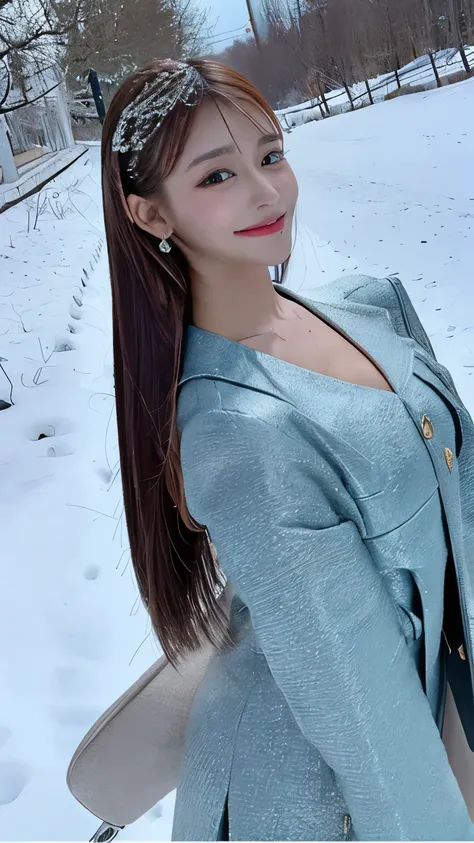 ((Ultimate sensation, 8K, masterpiece:1.3)), a beautiful woman with defined abs:1.3, (random-colored straight long hair, large chest:1.4), beautiful snowy landscape, ((random-colored winter outfit)), ((fashion suitable for the New Year)), elegant posture, ...