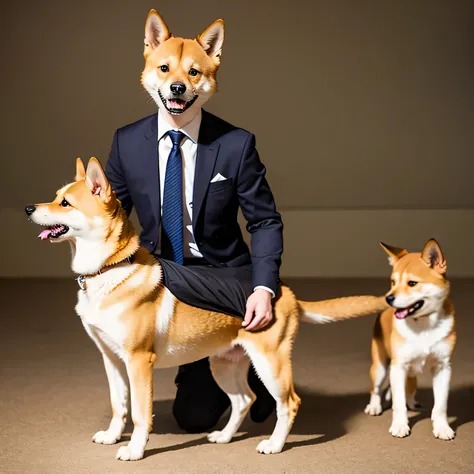 Illustration of a Shiba Inu in a suit with a loose touch