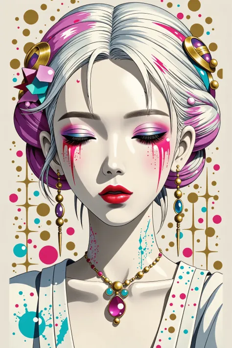 (White background:1.4),(Girl's head silhouette, Eyes closed, Long colored hair, Oriental elements),(Chinese illustration:1.3,Paper Art:1.3, キルティングPaper Art:1.2),( Streamlined Design, Clear lines, High sharpness,Better Quality, Very detailed, Master Par...