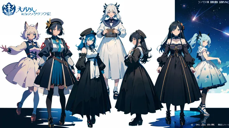 Group of anime characters with blue hair and black clothes ,  anime moe art style , top rated on Pixiv, trending on artstation Pixiv, Pixiv 3dcg, popular on Pixiv, i will put that on hold, Casciato・ケンツ, girl with turquoise hair, Pixiv style, Anime female f...