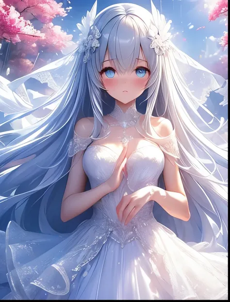 （（（ＳＦＷ、Accuracy、Highest quality、 A first-class masterpiece 、 Normal body 、8k、   detailed face 、 super precision 、   Normal Hands 、5 fingers、Highest、3d）））、『DeepOne - Zero and the Phantom Fragment』、Frau、 beautiful girl、（（（Pure white hair、 long hair、Vermilion...