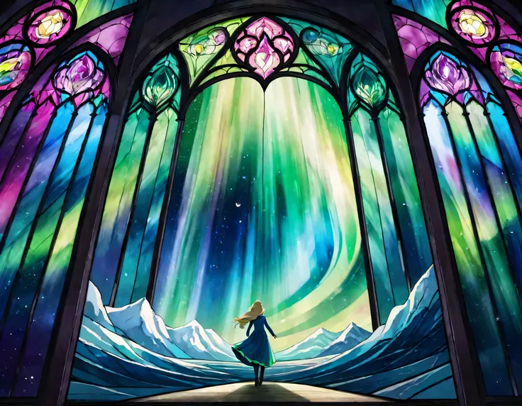 stained glass aurora, Mysterious,  colorful