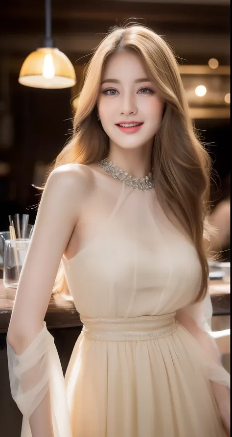 a beautiful woman on the caffe, nude long hair blonde, sleeping eyes, ((standing)), elegant hips, ((transparent dress), elegant dress, (((long dress))), take a photo from below, (((pocus pussy))), standing legs, (standing:1.5), extremely detailed, bar caff...