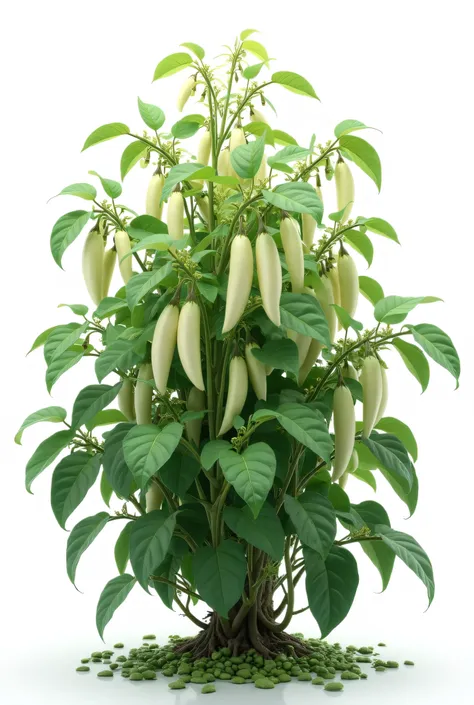 Plant with many bean pods with white background high resolution realism