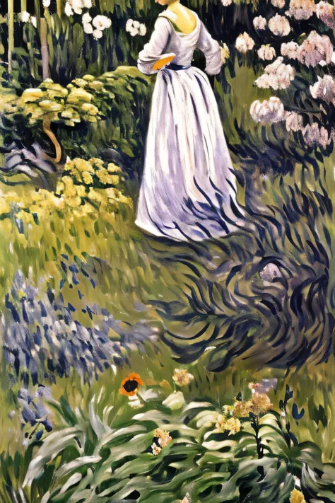 a painting of a woman in a  GARDEN WITH FLOWERS  , an  Impressionist Paintings by Blanche Hoschedé Monet , Tumbler,  Impressionism, in the garden, in a garden,   Claude Monet  ),  GARDEN WITH FLOWERS  , Monet &#39;s paintings, by   Claude Monet  ,  Impress...