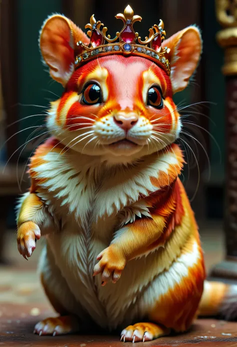 safe_pos, (score_9, score_8_up:1.1), score_7_up, photorealistic, rating:explicit                                              fking_scifi anthropomorphic Hamster queen. Show the whole body. The skin color is red-yellow. The presence of soft fur and a crown...