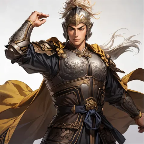 ( top quality,4K,8k, high resolution,masterpiece:1.2),super detailed,(super fine illustration),((( man in armor drawn in anime-style illustrations))),20 years old,Heroes of the Three Kingdoms,((Beautiful neutral boy :1.2)), detailed eyes:1.2, perfect eyes,...