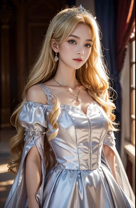 ((RAW shooting:1.5, realistic:1.5, 8k, highest quality, masterpiece, ultra high resolution)), Interior of a luxurious French royal palace, professional camera work:1.3, Highly detailed skin and facial textures:1.3, glow light effect, Super detailed:1.3, 1 ...