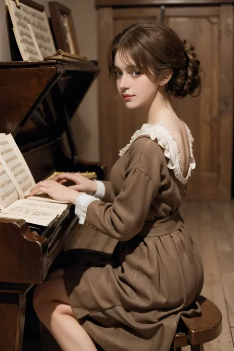 A girl play to piano the songs from the song by Franz Schubert, Page. 560: n. 7... concert 1828s
