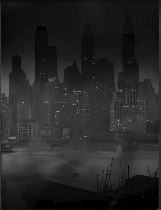 a black and white photo of a city skyline at night, new york city, black and white matte painting, detalized new york background, nighttime in new york city, new york backdrop,  night - time city background, night time city background, new york city as bac...