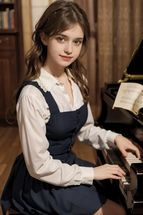 A girl play to piano the songs from the song by Franz Schubert, Page. 560: n. 7... concert 1828s