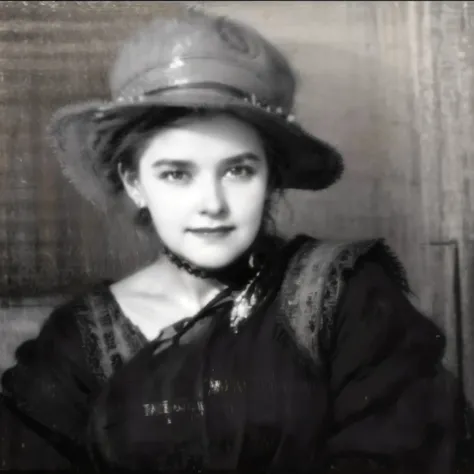 an old photo of a woman in a dress and a hat, in her early 1890s, photo of young woman, a beautiful victorian woman, black-white retro photo 1890, a cute young woman, grayscale 1890 s picture, 1890s picture