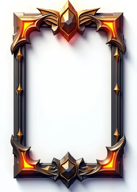 Design a 3D-stylized card frame for a SOLMON card, inspired by the structure and style of a Yu-Gi-Oh! card frame. The frame should be visually striking, with an emphasis on a clean, empty center space where the character artwork will be placed. Use a layou...