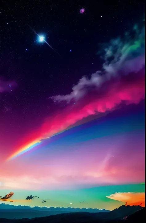 a close up of a colorful sky with clouds, psychedelic clouds, iridescent clouds, space clouds, mystic hue clouds, colorful clouds, (((colorful clouds))), psychedelic sky, rainbow clouds, clouds mystic hue, nebula clouds, splashes of neon clouds, rainbow co...