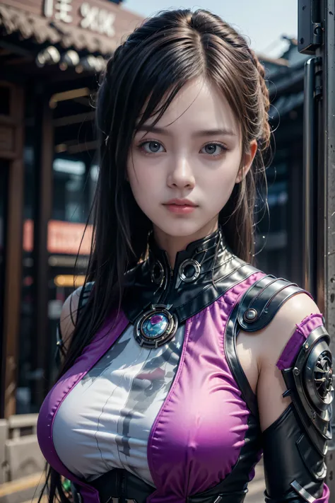 Game art，The best picture quality，Highest resolution，8k，((A bust photograph))，((Portrait))，(Rule of thirds)，Unreal Engine 5 rendering works， (The Girl of the Future)，(Female Warrior)， 22-year-old girl，(Female hackers)，(Ancient Oriental hairstyle)，(A beauti...