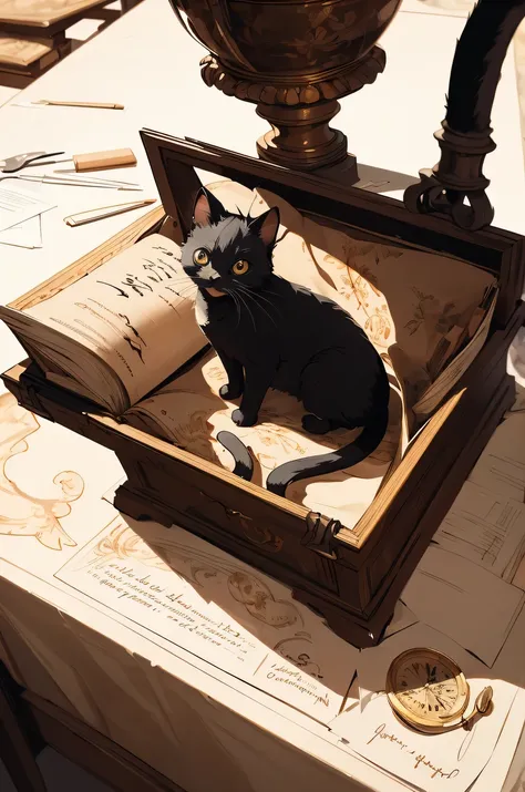 Accompanied by a cat, (cute cat), absurderes, Hi-Res, ultra-detailed, BREAK, Expressive lettering, Elegant décor, Design images featuring beautiful calligraphy with craftsmanship and skill。