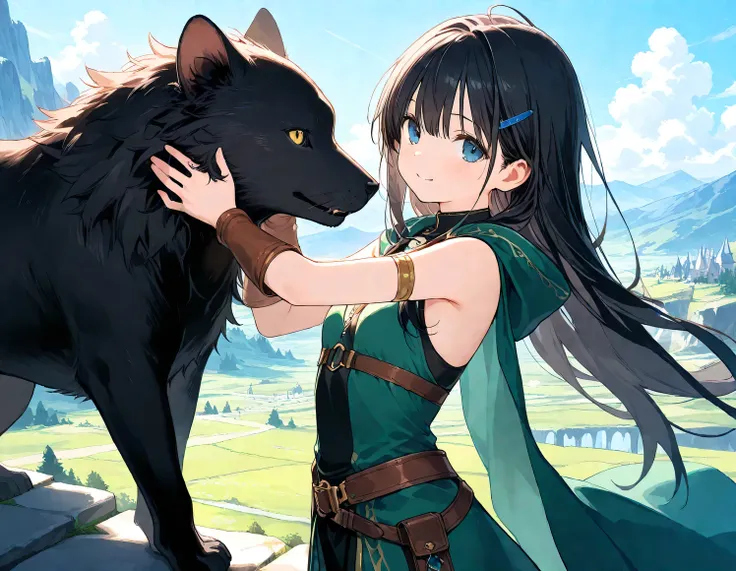 (masterpiece), (best quality), (ultra-detailed),
1girl, black hair,  fantasy, route of a journey, animal,