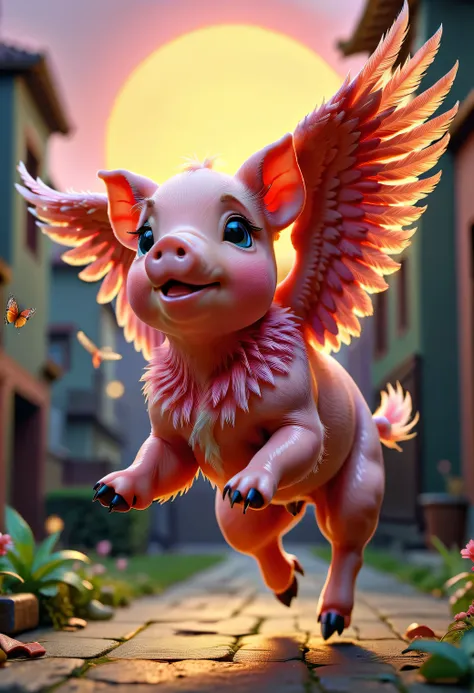 safe_pos, (score_9, score_8_up:1.1), score_7_up, photorealistic, rating:explicit a pig icarus with wings made of feathers and wax is flying towards the sun Fantastic lighting. Detailed shadows.intricate details, v...